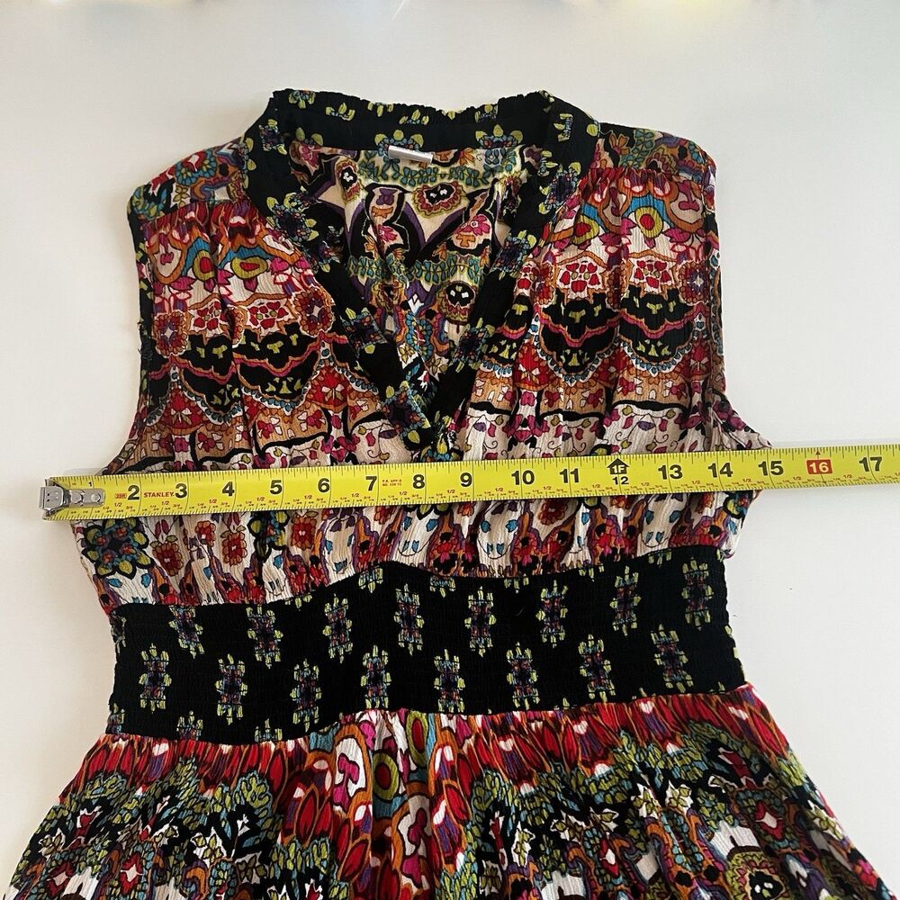 Bila Maxi Dress Sz S V-Neck Geometric Print Boho Gypsy Hanky Hem Asymmetrical - Picture 7 of 8
